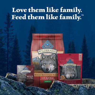 Show full view: Blue Buffalo Wilderness Trail Toppers Wild Cuts Chunky Salmon Bites in Hearty Gravy Grain-Free Dog Food Topper, 3-oz, case of 24 slide 9 of 12