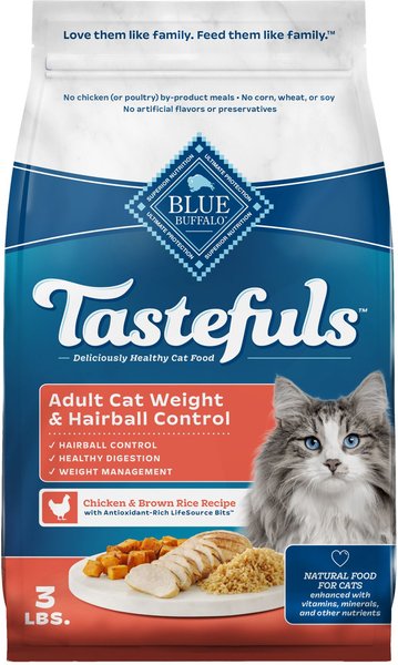 BLUE BUFFALO Tastefuls Weight & Hairball Control Adult Dry Cat Food, 3 ...