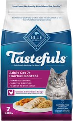 Blue Buffalo Tastefuls Hairball Control Natural Chicken & Brown Rice Recipe Adult 7+ Dry Cat Food, 7-lb bag