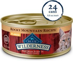 Blue Buffalo Wilderness Rocky Mountain Recipe Flaked Red Meat Feast Adult Grain-Free Canned Cat Food, 5.5-oz, case of 24