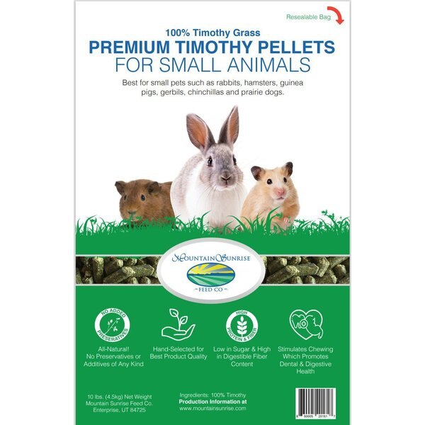 MOUNTAIN SUNRISE FEED Timothy Hay Pellets Small Pet Food, 10lb bag