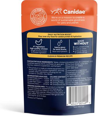 Show full view: CANIDAE PURE Protein Shreds of Real Chicken Recipe in Gravy Dog Food Topper, 24-oz box slide 4 of 10