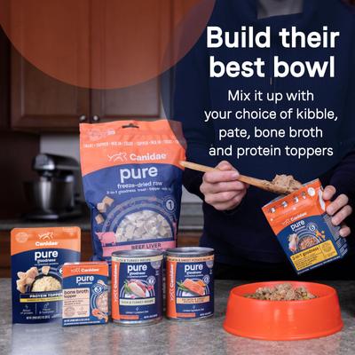 Show full view: CANIDAE PURE Protein Shreds of Real Chicken Recipe in Gravy Dog Food Topper, 24-oz box slide 9 of 10