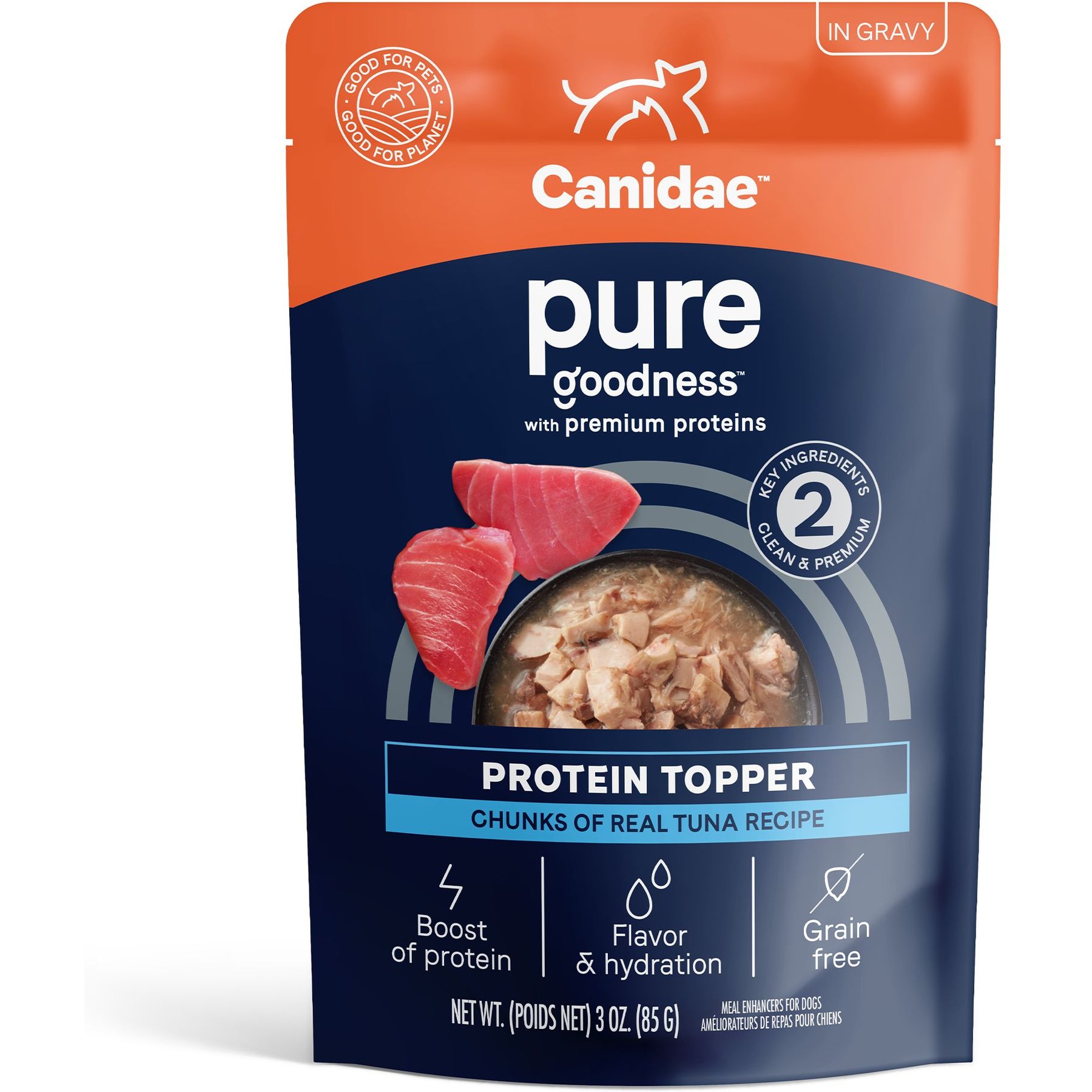 CANIDAE CANIDAE PURE Goodness Protein Chunks of Real Tuna Recipe in Gravy Dog Topper, 3-oz pouch, case of 12