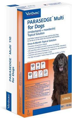 Show full view: PARASEDGE Multi Topical Solution for Dogs, 88.1-110 lbs (Brown Box), 3 Doses (3-mos. supply) slide 3 of 4