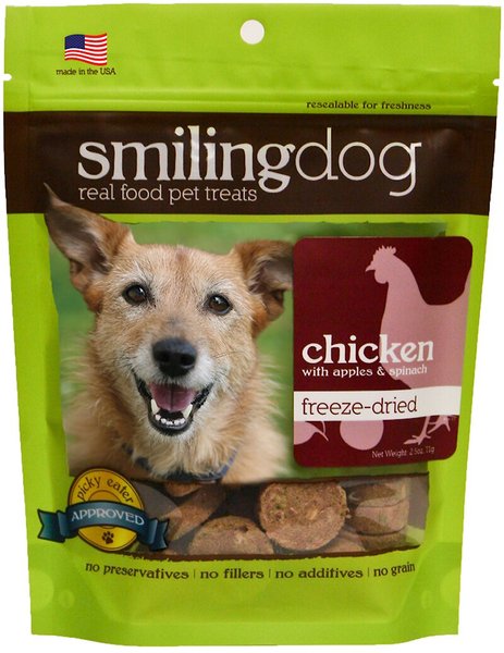 Herbsmith Smiling Dog Chicken with Apples & Spinach Freeze-Dried Dog Treats, 2.5-oz bag slide 1 of 4