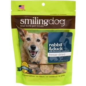Herbsmith Smiling Dog Rabbit & Duck with Broccoli & Cranberry Freeze-Dried Dog Treats, 2.5-oz bag
