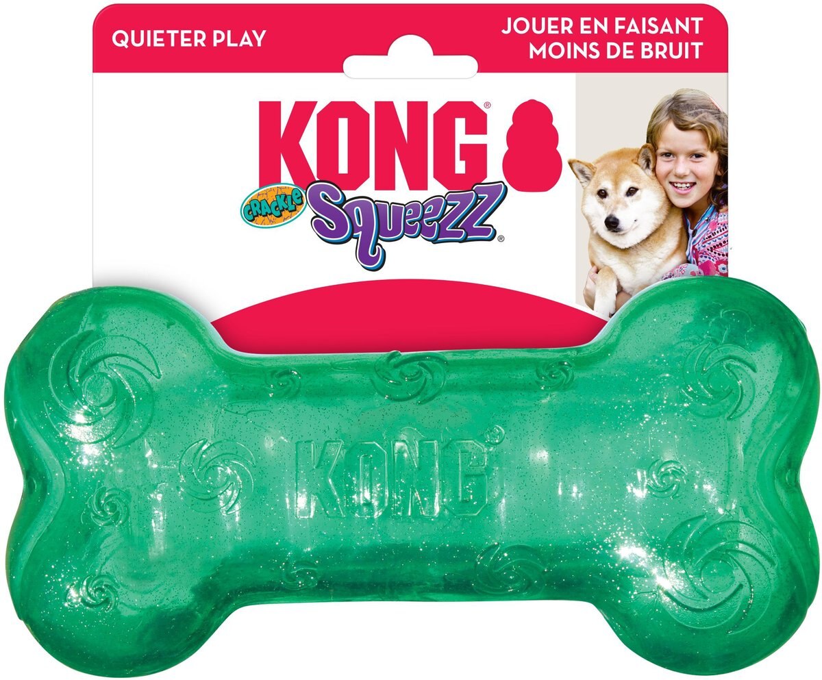 KONG Holiday Squeezz Crackle Bone Dog Toy, Color Varies