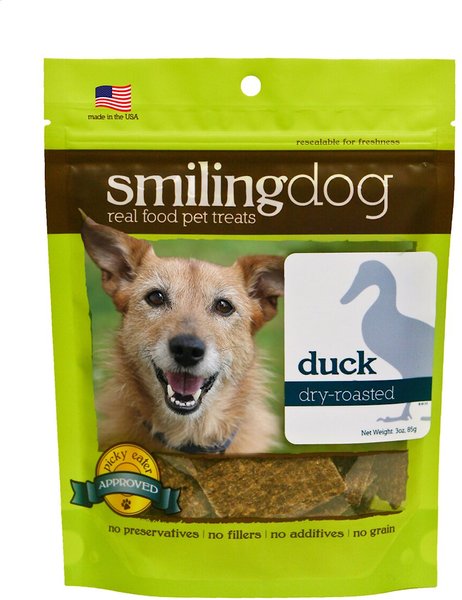 Herbsmith Smiling Dog Duck Dry-Roasted Dog Treats, 3-oz bag slide 1 of 5
