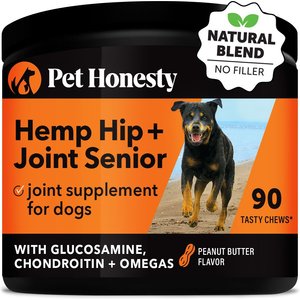 PetHonesty Hemp Hip + Joint Health Peanut Butter Flavored Soft Chews Joint Supplement for Dogs, 90 count