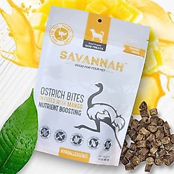 Savannah Pet Food Hypoallergenic Nutritious Mango Ostrich Bites Dog Treats, 3-oz pouch