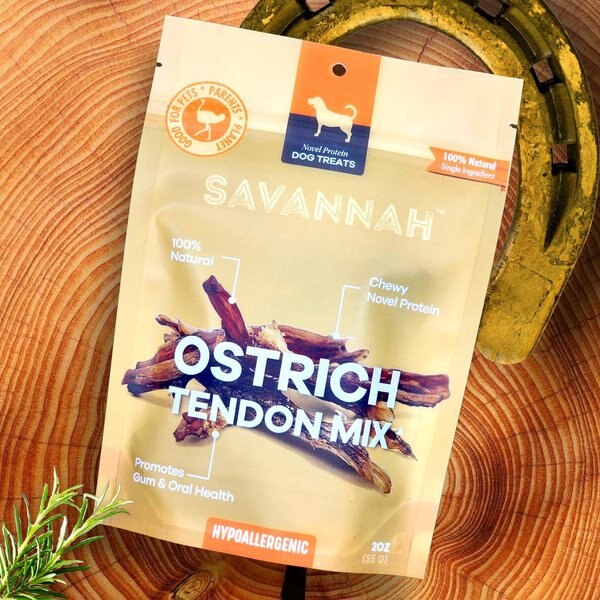 Out of Stock SAVANNAH PET FOOD Chewy Ostrich Tendon Mix Dog Treats, 3oz pouch