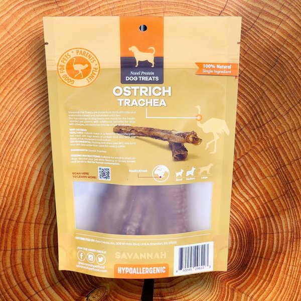 Savannah Pet Food Crunchy Ostrich Trachea Cuts Dog Treats, 3 count