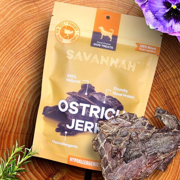 SAVANNAH PET FOOD Tasty Ostrich Jerky Dog Treats, 2oz pouch