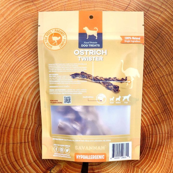 Savannah Pet Food Chewy Ostrich Tendon Twister Cuts Dog Treats, 3 count