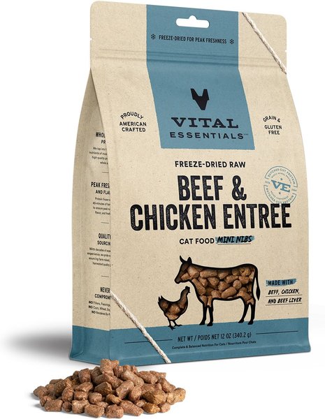 Vital Essentials Beef And Chicken Entree Cat Food Mini Nibs Grain Free Freeze Dried Raw Cat Food 9419