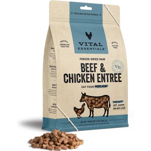 Vital Essentials Beef & Chicken Entree Cat Food Mini Nibs Grain-Free Freeze-Dried Raw Cat Food, 12-oz bag