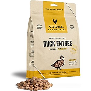 Vital Essentials Duck Entree Cat Food Mini Nibs Grain-Free Freeze-Dried Raw Cat Food, 8-oz bag