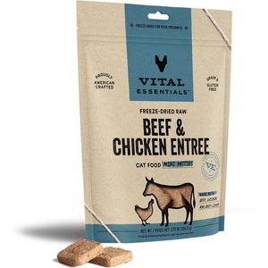 Vital Essentials Beef & Chicken Entree Cat Food Mini Patties Grain-Free Freeze-Dried Raw Cat Food, 3.75-oz bag