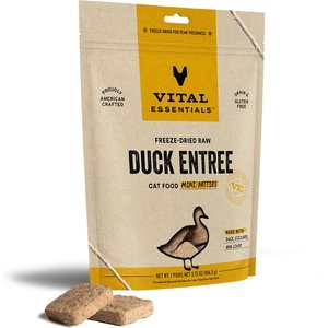 Vital Essentials Duck Entree Cat Food Mini Patties Grain-Free Freeze-Dried Raw Cat Food, 3.75-oz bag