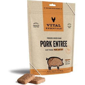 Vital Essentials Pork Entree Cat Food Mini Patties Grain-Free Freeze-Dried Raw Cat Food, 3.75-oz bag