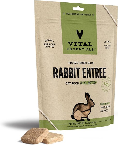 Vital Essentials Rabbit Entree Cat Food Mini Patties Grain-Free Freeze-Dried Raw Cat Food, 3.75-oz bag slide 1 of 6