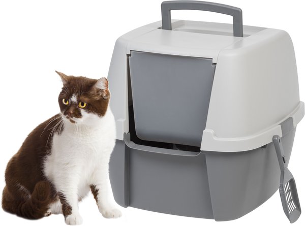 IRIS USA Enclosed Cat Litter Box with Front Door Flap & Scoop, Gray, Jumbo slide 1 of 9