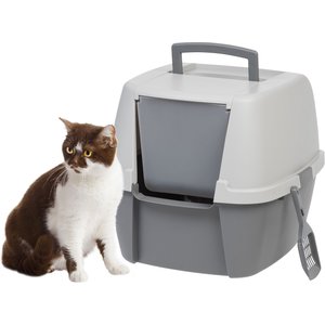 IRIS USA Enclosed Cat Litter Box with Front Door Flap & Scoop, Gray, Jumbo