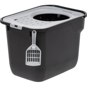 IRIS USA Square Top Entry Cat Litter Box with Scoop, Large, Black