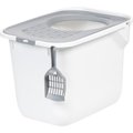 IRIS USA Square Top Entry Cat Litter Box with Scoop, Large, White