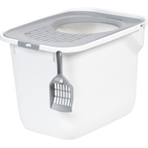 IRIS USA Square Top Entry Cat Litter Box with Scoop, Large, White