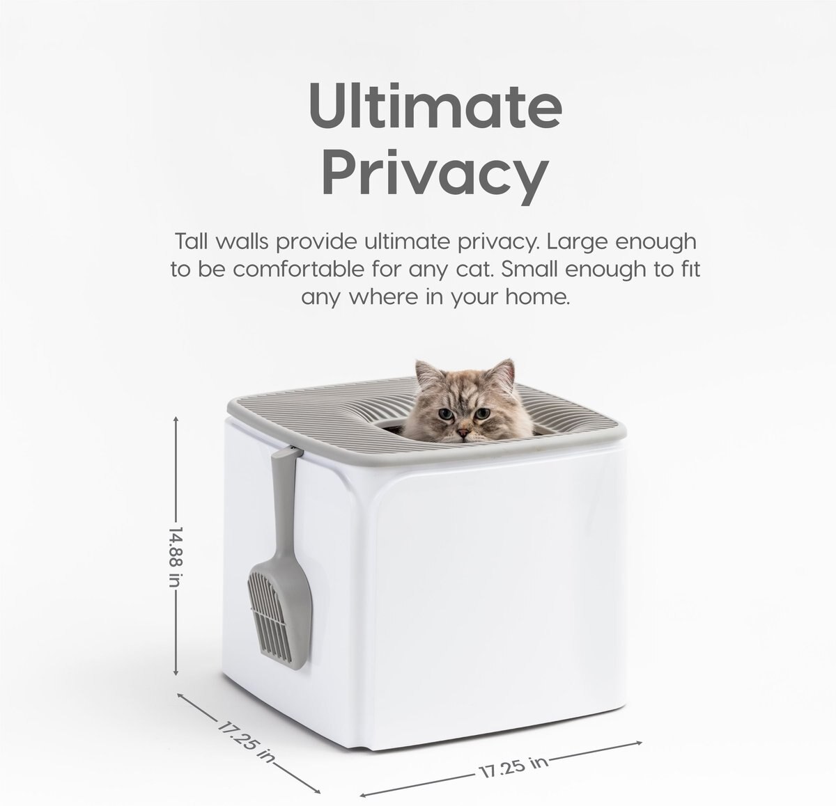 IRIS USA Premium Square Top Entry Cat Litter Box with Scoop, White
