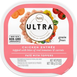 Nutro Ultra Grain-Free Chicken Entree Pate with Tomatoes & Carrots Adult Wet Dog Food Trays, 3.5-oz, case of 24