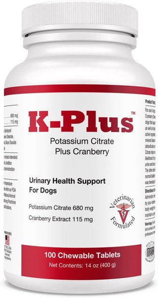 K-Plus Potassium Citrate Plus Cranberry Chewable Tablets for Dogs, 100 count slide 1 of 9