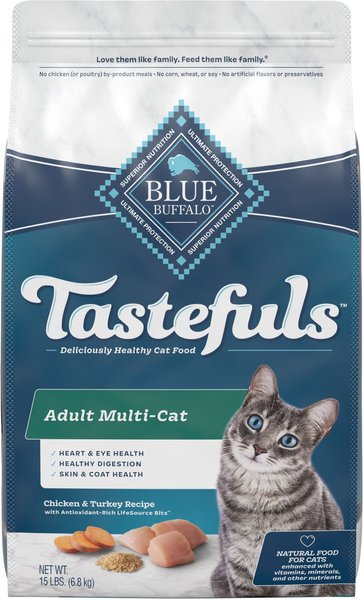 Blue Buffalo Tastefuls Multi Cat Natural Chicken & Turkey Adult Dry Cat Food, 15-lb bag slide 1 of 9