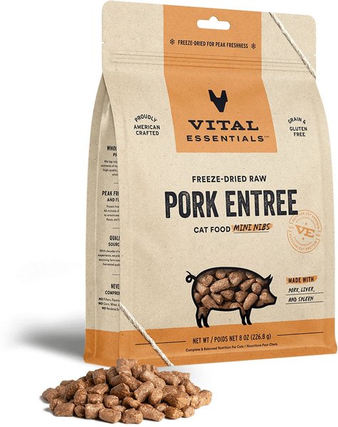 Vital Essentials Vital Cat Freeze-Dried Pork Mini Nibs Cat Food, 8-oz bag