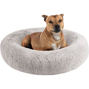 Friends Forever Serena Calming Oval Cuddler Bolster with Memory Foam Dog & Cat Bed, Grey, Large