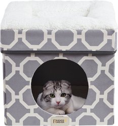 Friends Forever Taylor Collapsible Cube Cat House & Ottoman, Grey slide 2 of 9
