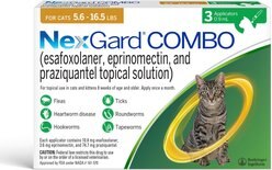 NexGard COMBO Topical for Cats, 5.6-16.5 lbs. (Yellow Box), 3 Doses (3-mos. supply)