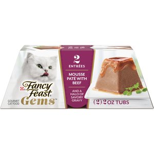 Fancy Feast Gems Mousse Beef & a Halo of Savory Gravy Pate Wet Cat Food, 4-oz box, case of 8