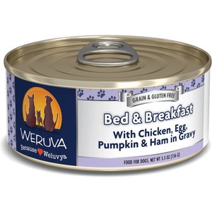 Weruva Bed & Breakfast with Chicken, Egg, Pumpkin & Ham in Gravy Grain-Free Canned Dog Food, 5.5-oz, case of 24