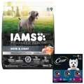 Iams Advanced Health Skin & Coat Chicken & Salmon Recipe Dry Food + Cesar Filets in Gravy Beef Flavors Variety Pack Wet Dog Food