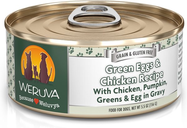 Weruva Green Eggs & Chicken with Chicken, Egg, & Greens in Gravy Grain-Free Canned Dog Food, 5.5-oz, case of 24 slide 1 of 10