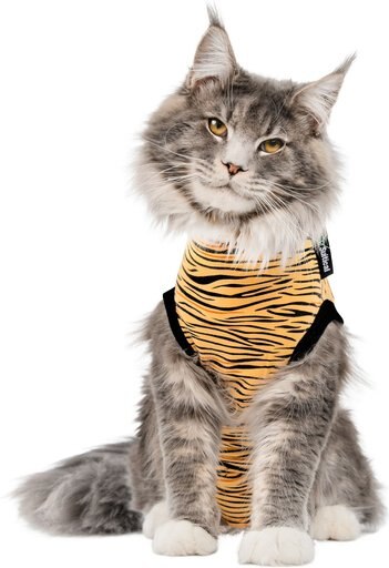 Suitical Recovery Suit Cat Apparel, Tiger Print, XX-Small