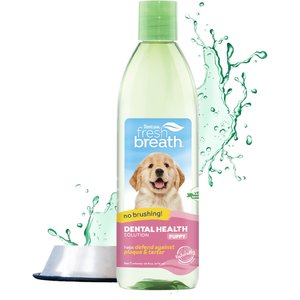 TropiClean Fresh Breath Dental Health Solution Puppy Dental Water Additive, 16-oz bottle