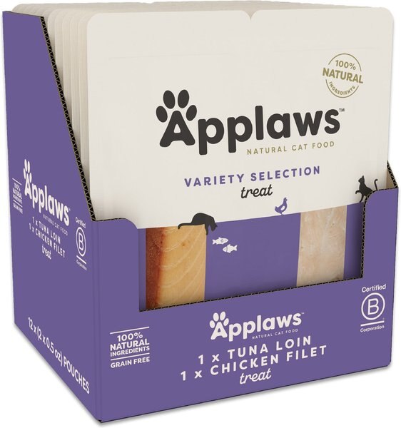 APPLAWS Tuna Loin & Chicken Filet Natural GrainFree Cat Treats, 1oz pouch