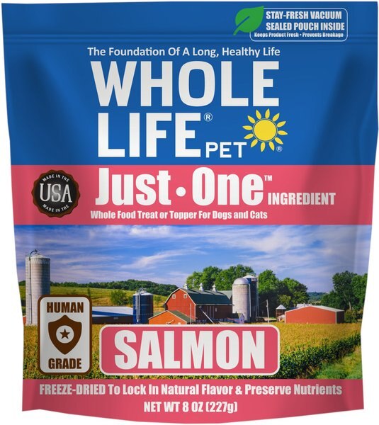 Whole Life Just One Ingredient Pure Salmon Fillet Freeze-Dried Dog & Cat Treats, 8-oz bag slide 1 of 12