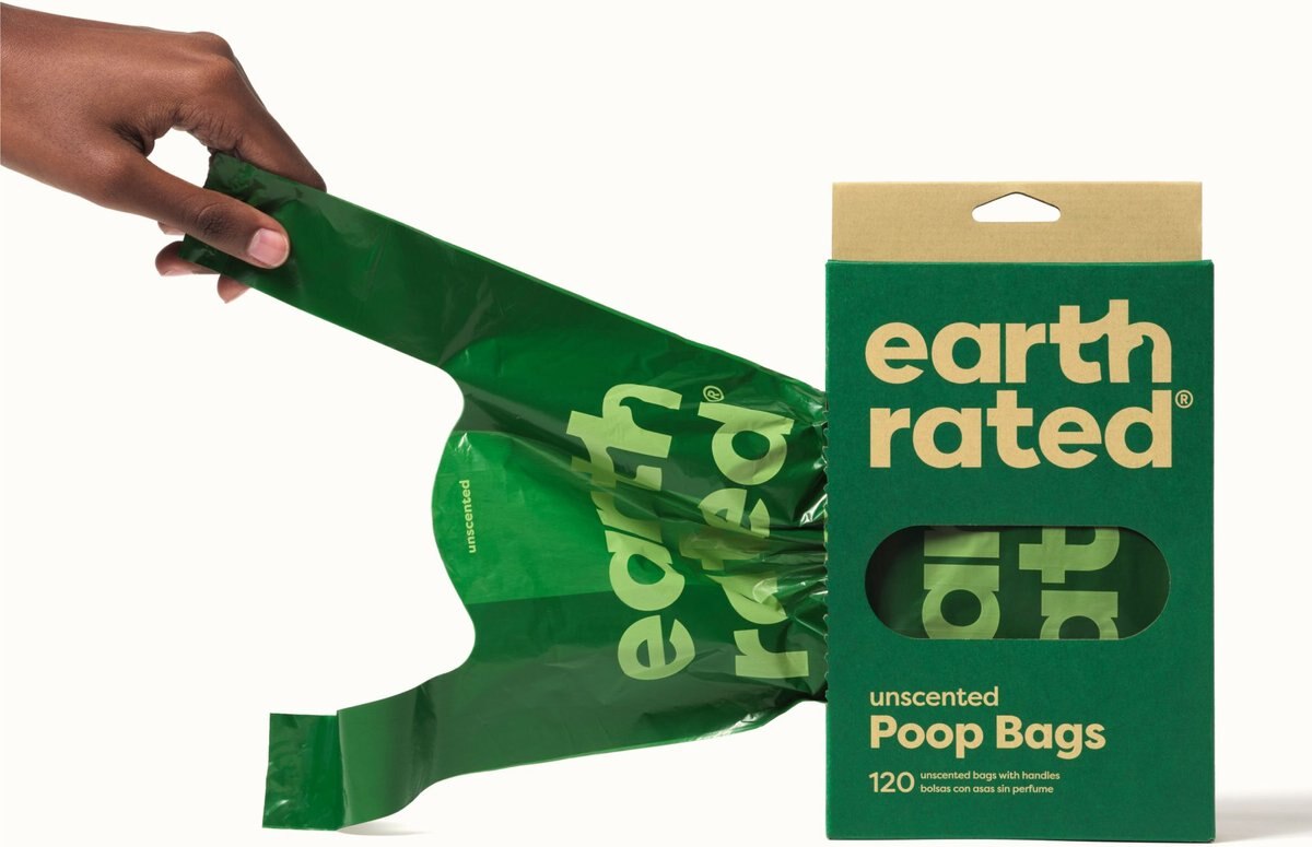 EARTH RATED Dog Poop Bags with Handles, Unscented, 120 Handle Bags