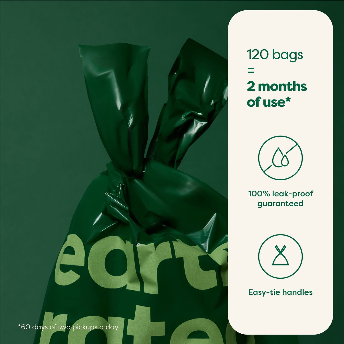 EARTH RATED Dog Poop Bags with Handles, Unscented, 120 Handle Bags