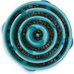 Outward Hound Non-Skid Plastic Slow Feeder Interactive Dog Bowl, Teal, 4-cup